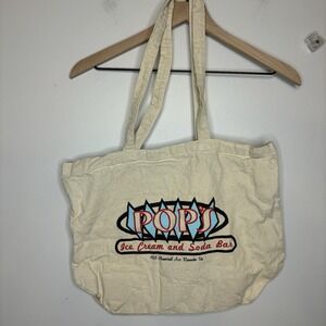 Canvas Tote Bag Pops Ice Cream And Soda Bar Beige Utility Logo Roanoke Virginia